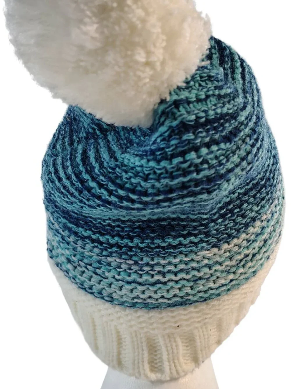 Unisex White & Teal Heavy Woven Wool Frostbite Branded Winter Beanie
